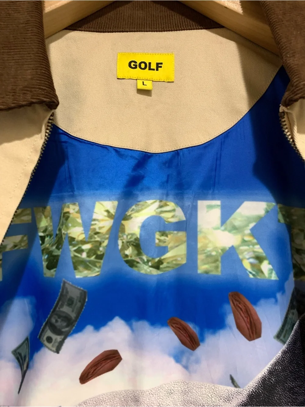 Golf Wang Kill Cat Tan Zip Jacket Cat Graphic Liner Size Large Streetwear Design